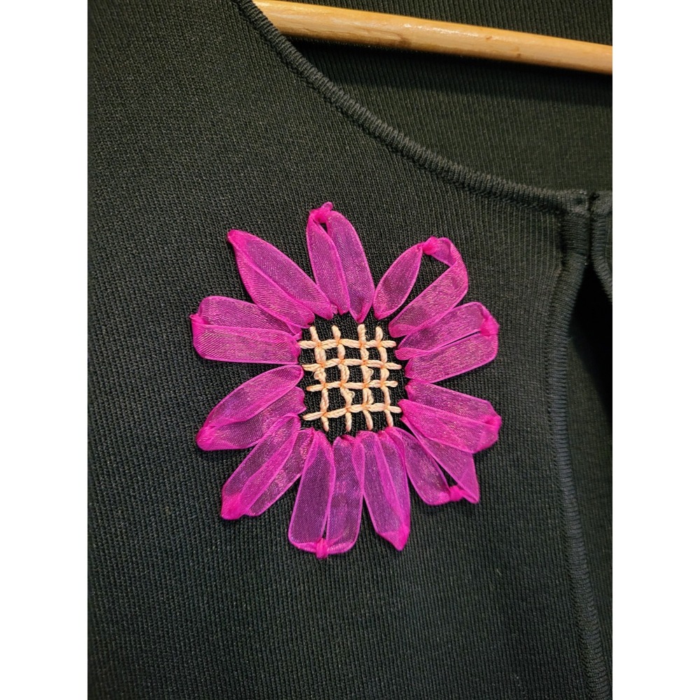 Whimsigoth Black Purple Embroidered Floral 3/4 Sleeve Cardigan Sz S - Picture 3 of 6